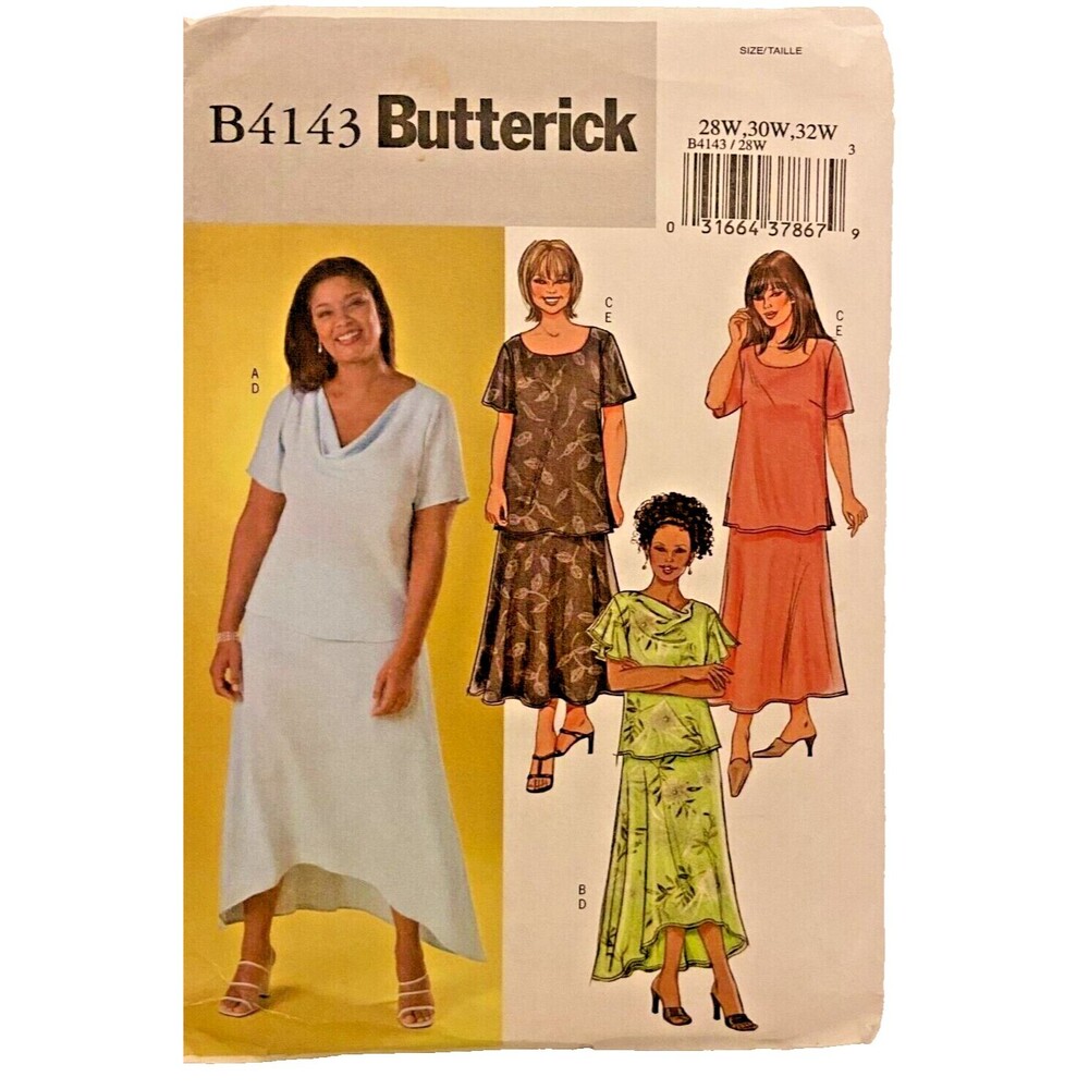 #B4143 Butterick Womens Top and Skirt Sewing Pattern Size 28W-32W